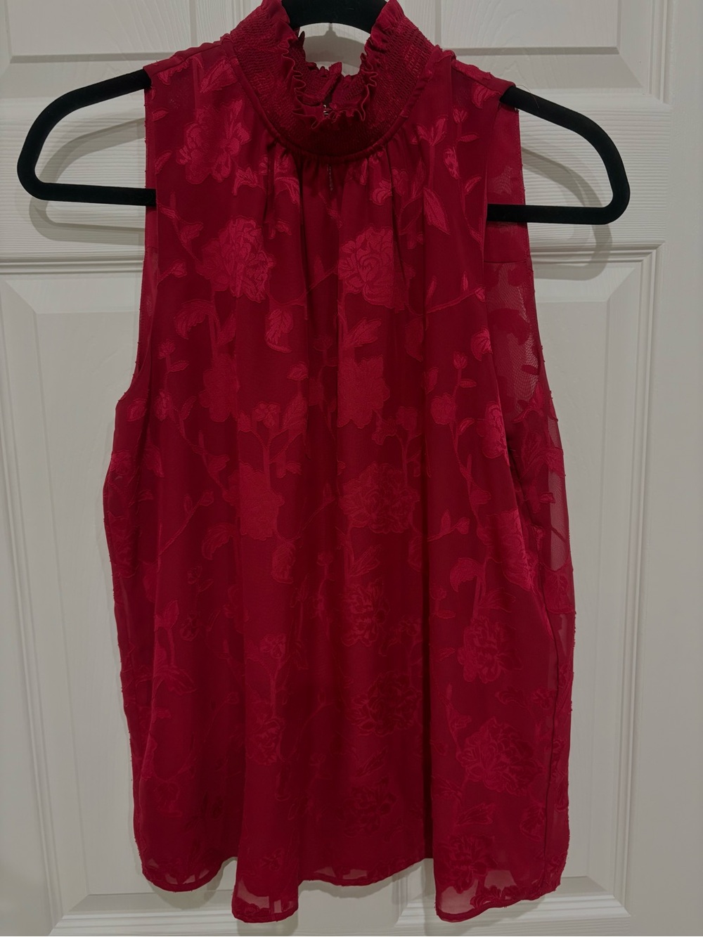 LOFT Red Floral Embroidered Chiffon Womens Top